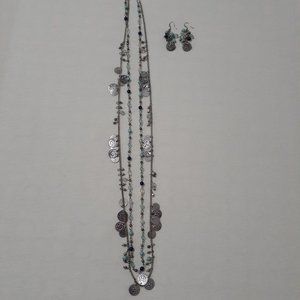 Silver medallions necklace and matching earrings set
